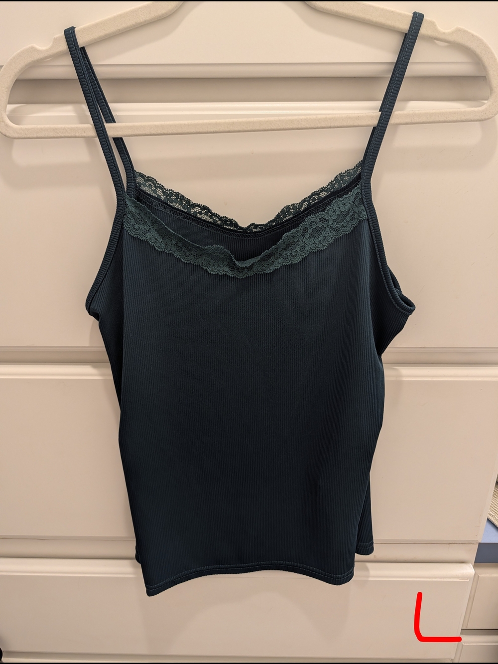 SHEIN Teal Lace-Trim Ribbed Cami Tank